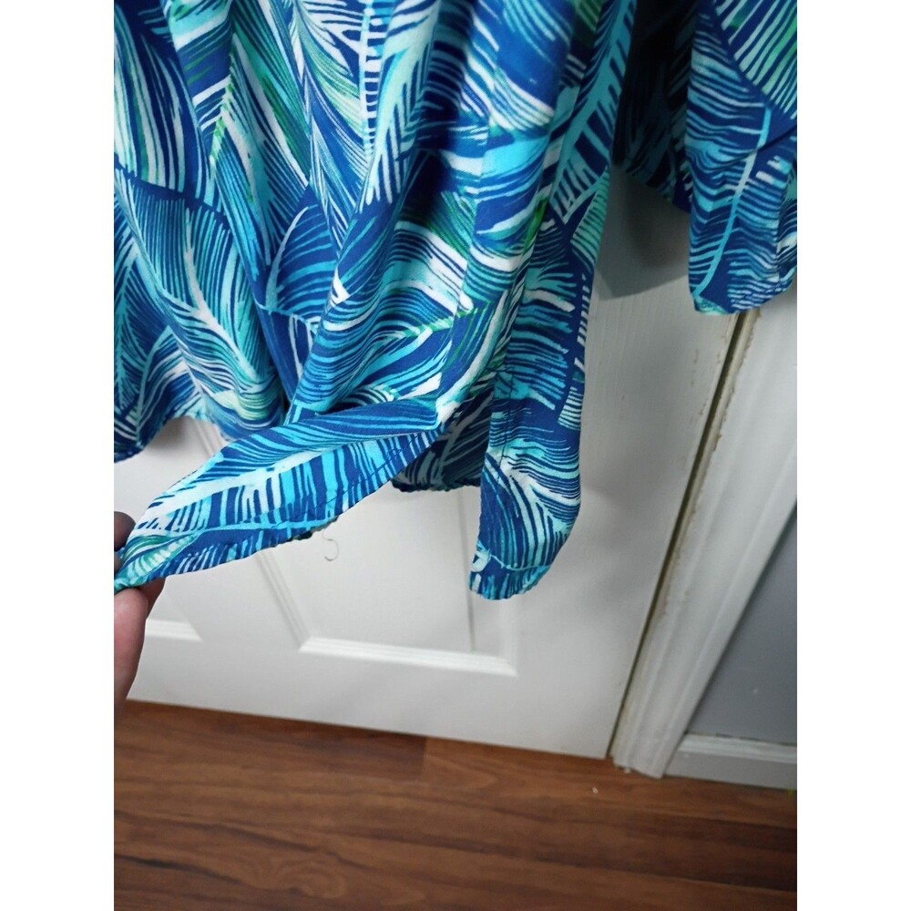 La Blanca Woman M* Tunic Swim Coverup Teal Leaf V Lace Front LS Stretch Beach - Picture 7 of 8